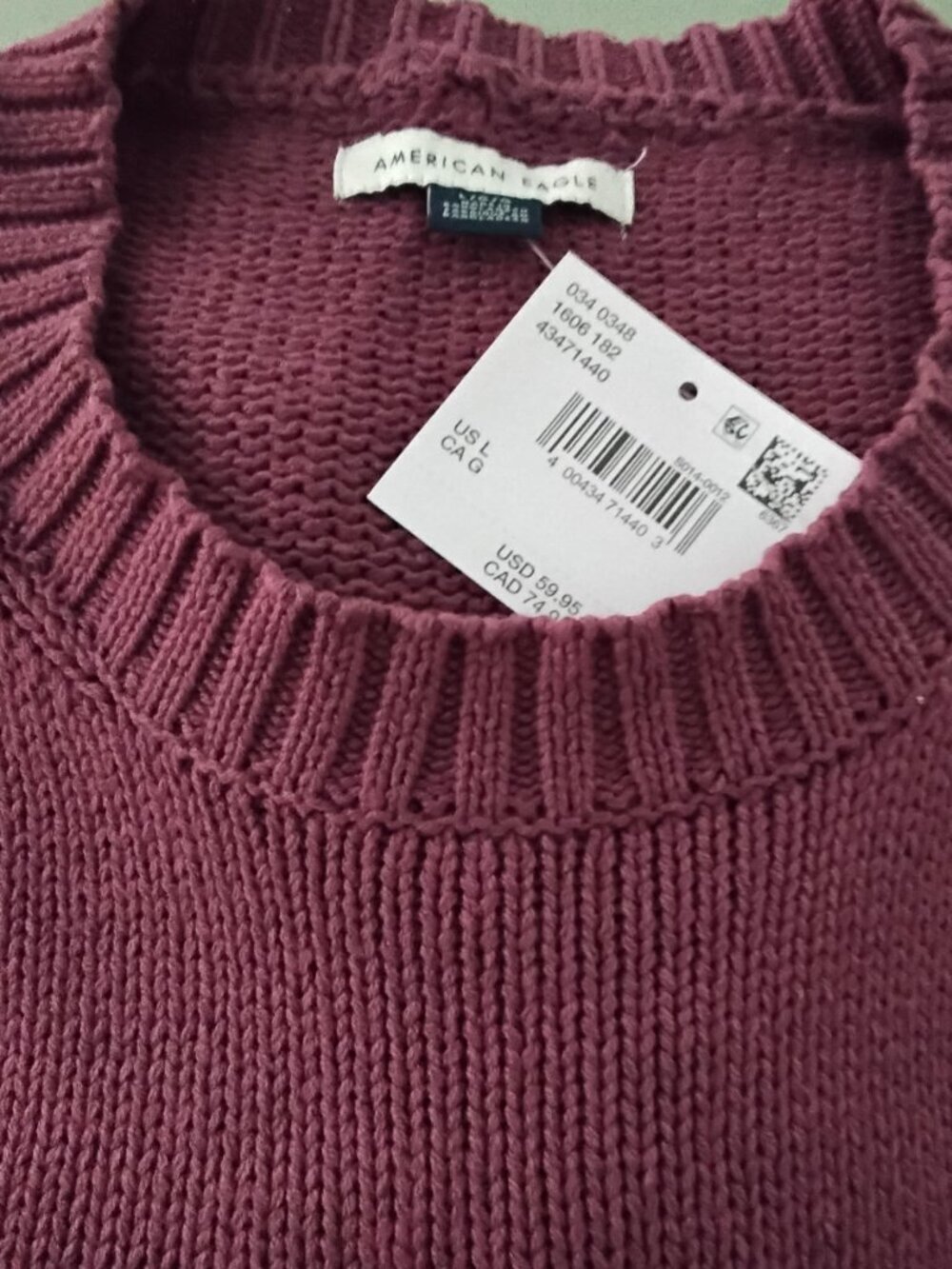NEW!!! AMERICAN EAGLE COLOR WINE CREW NECK SWEATER - SIZE L